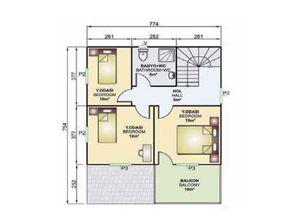 150m2 prefabrik ev iç planı kat1