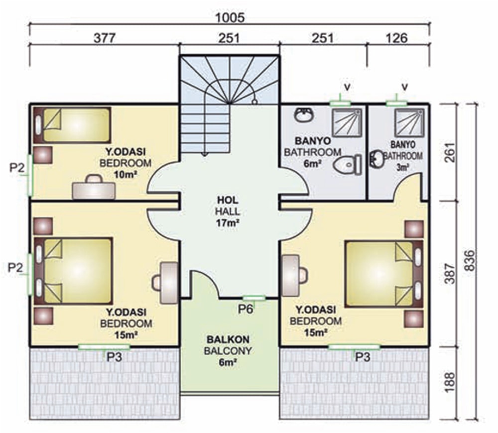 158m2 iki katlı prefabrik villa iç planı 1. kat