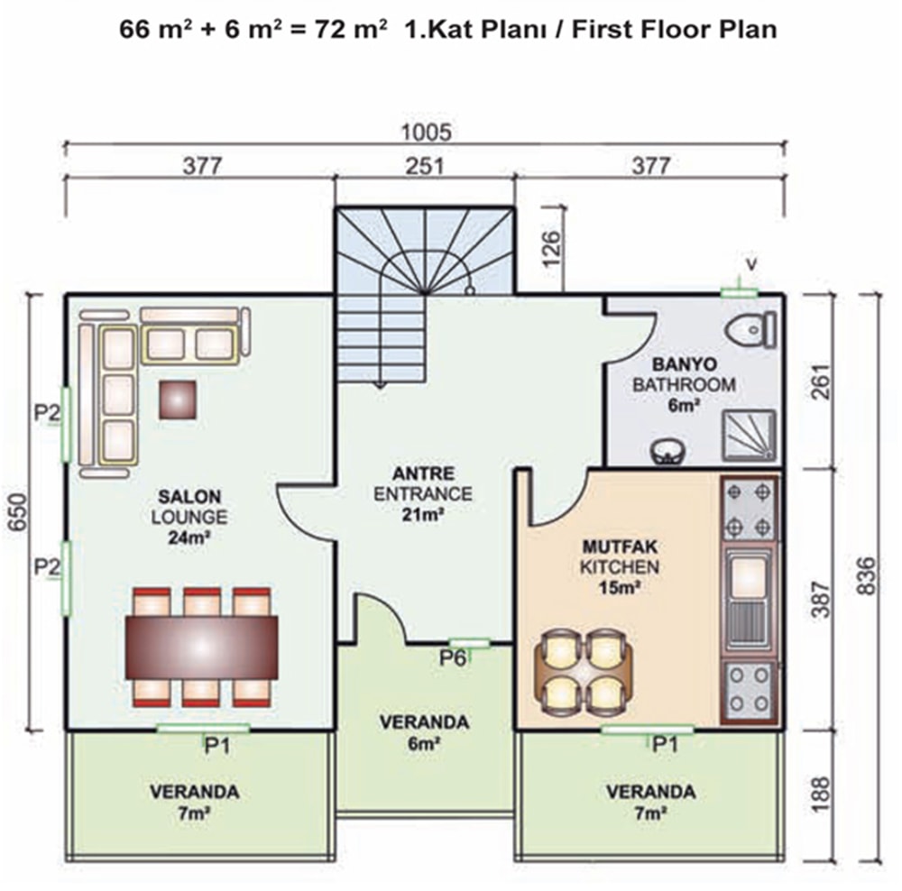 158m2 iki katlı prefabrik villa iç planı giriş