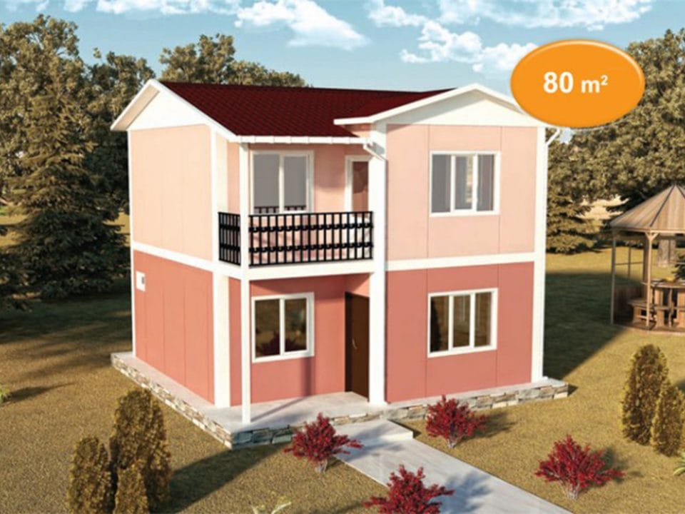 80m2 çift katlı prefabrik villa