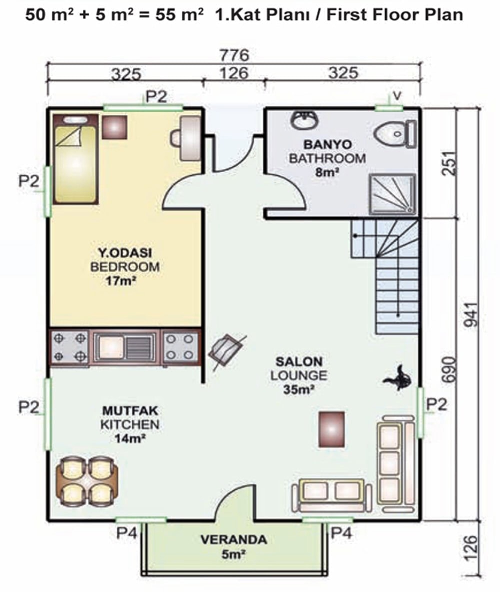 234 m2 prefabrik ev kroki 2.kat