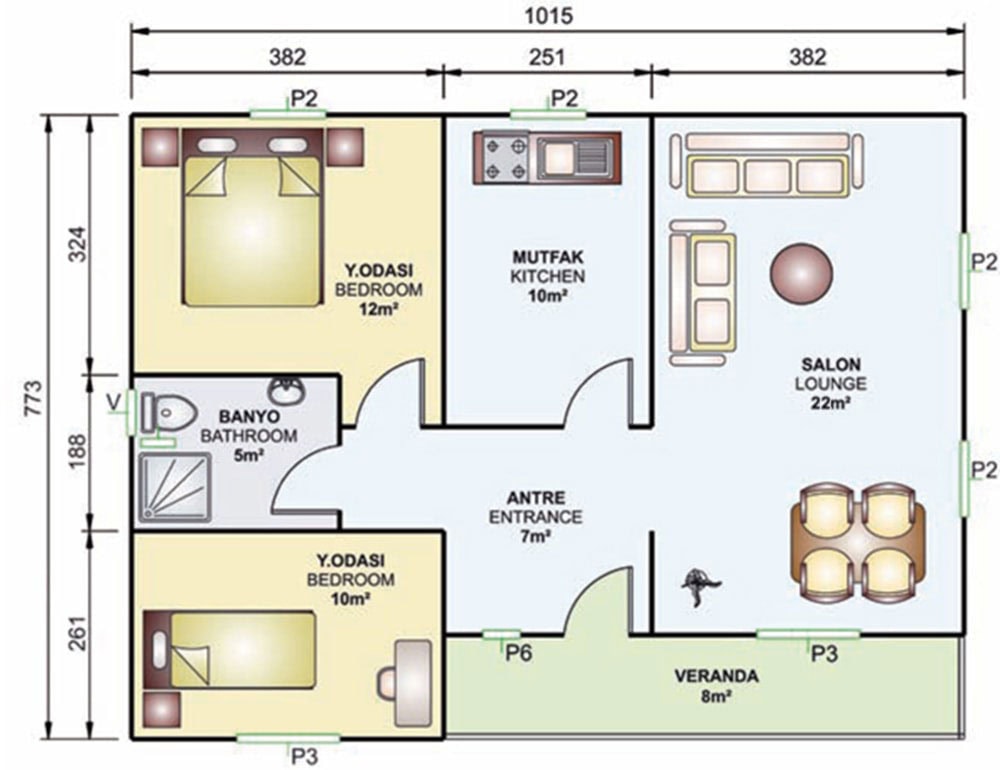 75 metrekare prefabrik ev krokisi